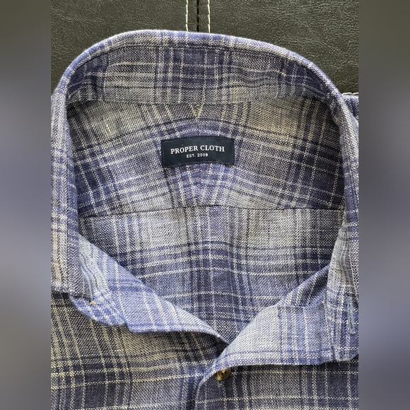 Proper Cloth Positano Faded Blue Ombre Plaid Linen Shirt - Picture 7 of 11
